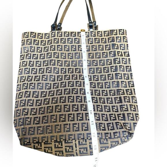 Fendi Tote Bag Zucca Zucchino Monogram FF Logo Brown Canvas Leather Vintage - Picture 7 of 13